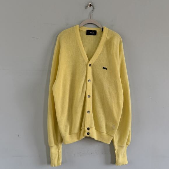 Vintage Izod Lacoste Yellow Cardigan Sweater Orlon Acrylic Grandpacore Mens - Picture 2 of 4